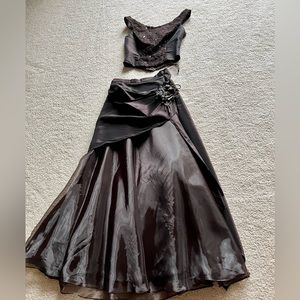 Flattering 2 piece skirt/top formal wear brown ensemble wedding special occasion